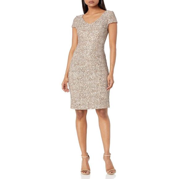 Women's Short Shift Knee Length V Neck Dress (Petite & Regular) 14 Petite Champ - Picture 1 of 4